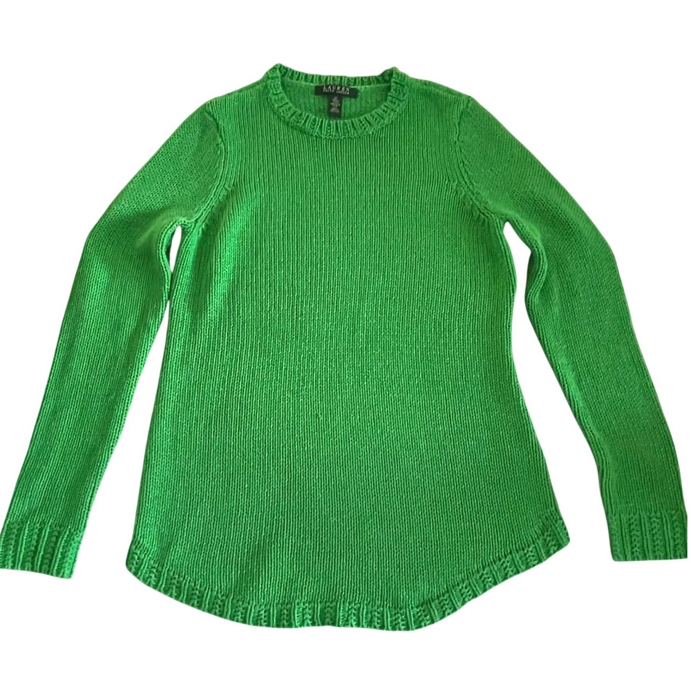 Lauren Ralph Lauren Green Ribbed Crewneck Sweater Size M Long Sleeve Classic Fit